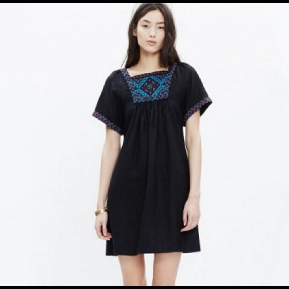 Madewell Wander Linen Embroidered Dress